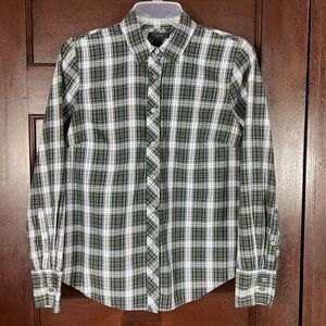 J. Crew Button Down Collar Blue/Green Plaid Casual Shirt Women's Size 6 Cotton